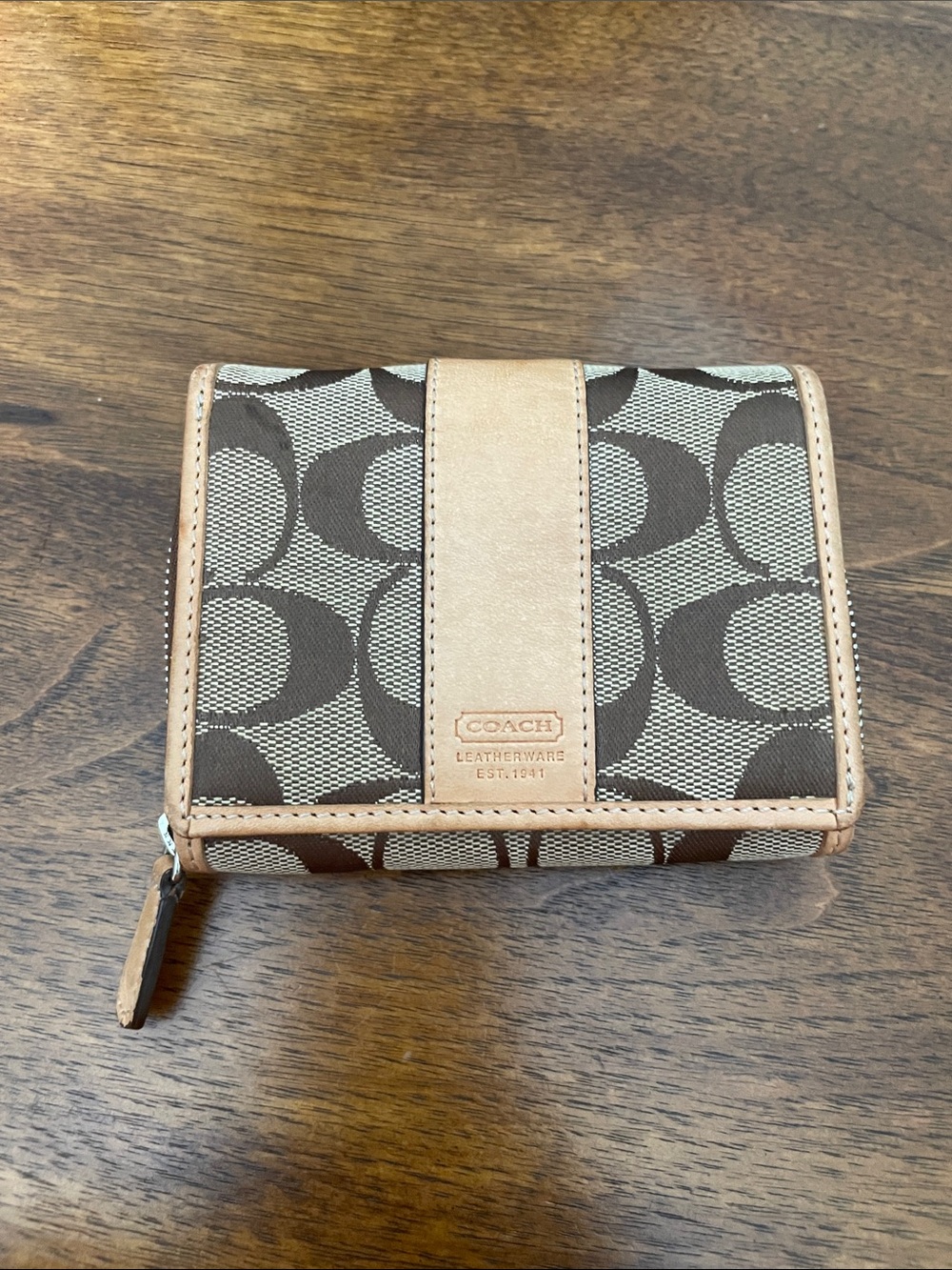 Vintage Coach Brown and Tan Signature Canvas Zip Wallet